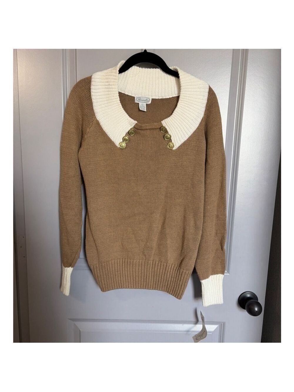 Women's Parrinello Brown & White Crew Neck Sweater L